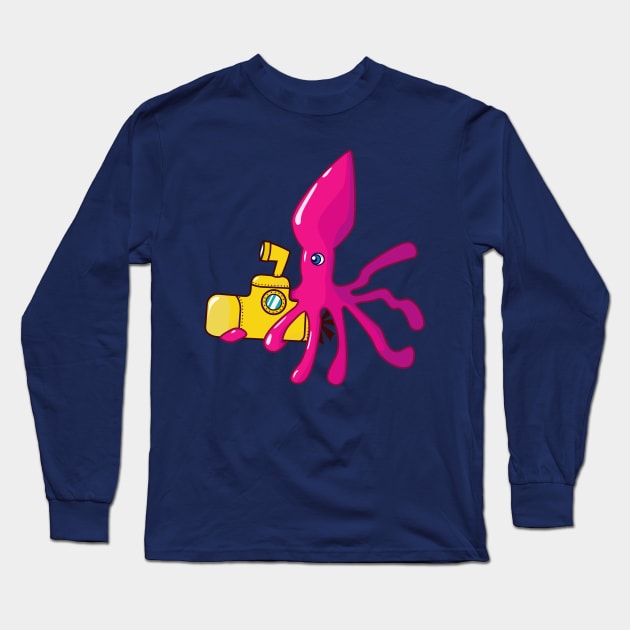 Squid riding in yellow submarine Long Sleeve T-Shirt by fmpanis98